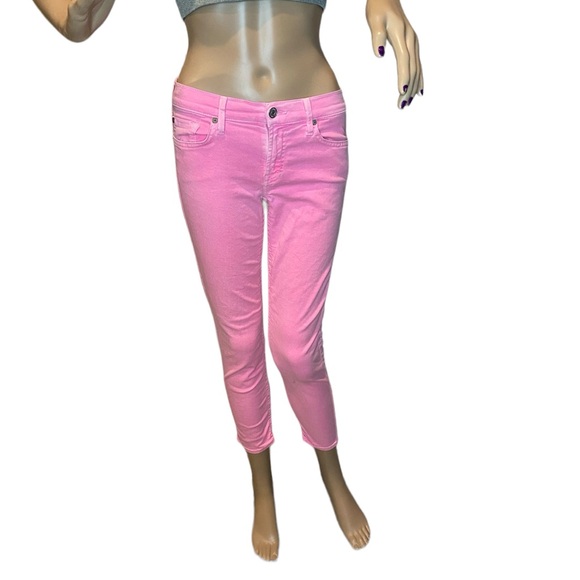 7 For All Mankind The Cropped Skinny Jeans Low Rise Bright Pink Size 28 VGC - Picture 2 of 8